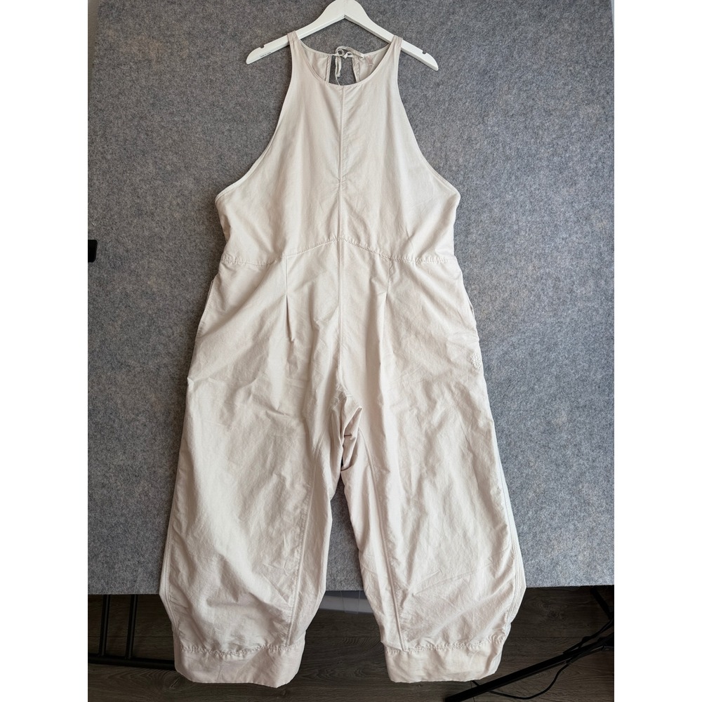 FP Movement Free People Break Away Jumpsuit Womens L Tan Beige Wide Leg Cotton
